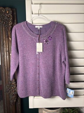 NWT Caslon Nordstrom Lambswool & Angora Embellished Cardigan Sweater size 2X